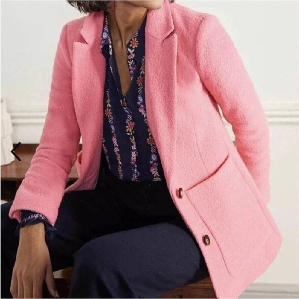 Boden Pink Bella Textured Wool Blazer Jacket Professional Career Petite 2 (2P)